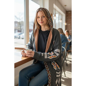 Shyanne Gray and Brown Hooded Cardigan